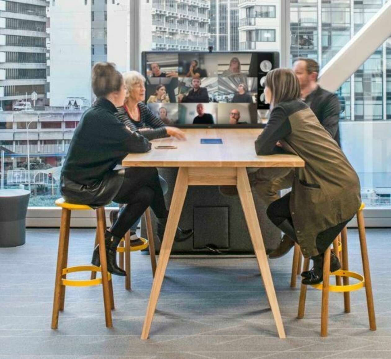 PWC Wellington by Warren and Mahoney illustrates the ideal direct line of sight to screens for remote collaboration.